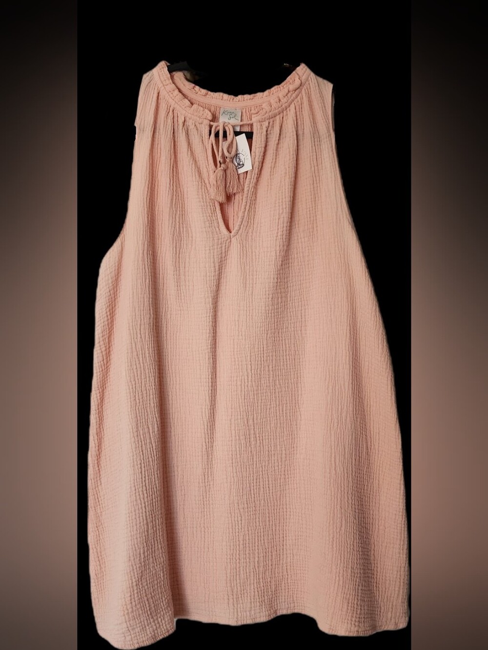 Kensie Tassel Tie Sleeveless Gauze Top - Blush